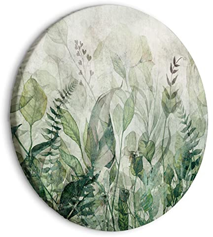 murando - runde Bilder Blätter 40x40 cm Leinwandbild 1 tlg Kunstdruck modern Wandbilder XXL Wanddekoration Design Wand Bild Blumen Natur Botanik Wiese Aquarell b-A-10252-bc-a