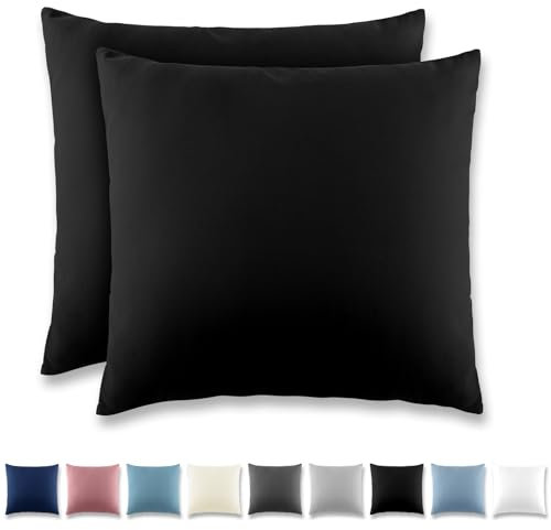 REDKEY Kissenbezug 50x50 cm 2er Set Kopfkissenbezug mit Reißverschluss - Kissenhülle aus gebürstetem Mikrofaser für Kissen,Waschbar bis 40°C Schwarz