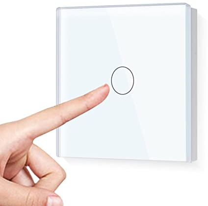 Liaonfoy 1 marcia, 1 via, interruttore intelligente WIFI Touch, pannello in vetro, interruttore per lampada da parete, sensore touch screen, bianco, funziona con Alexa tuya Google Home linea neutra