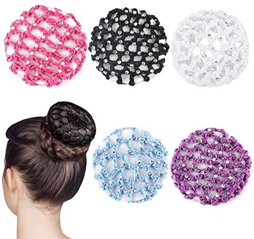 Net for Hair,Haarnetze Frisuren,Haarnetz 5 Stück,Hair Net,Haarnetze,Dutt Netz Haarnetz,Ballet Bun Net,Kristall Haarnetz,Ballet Hair Net,Dutt Ballett Mädchen,Dutt Glitzer,Duttnetze (Mit Strass)