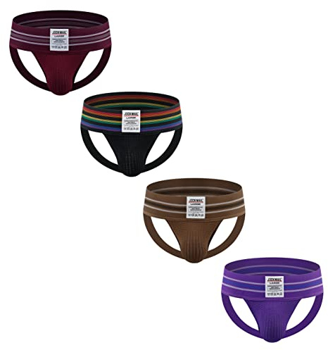 Jockmail 4 Stück/Pack Sexy Herren Suspensorium Slip Herren Athletisch Jock Strap Unterwäsche Slips Athletische Unterstützer