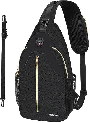 MOSISO Sling Backpack Small Hiking Daypack for Women Men, Rhombus Quilted Crossbody Sling Bag with Front Vertical Pocket & Removable Strap One Shoulder Chest Bag, Black
