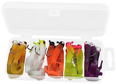 Fishing Soft Lures Set, 5.5cm Fishing Tackle 3.5g Jig Heads Hooks Bionic Worms Fishing Baits for Bass Trout Pikes, 20 Pack