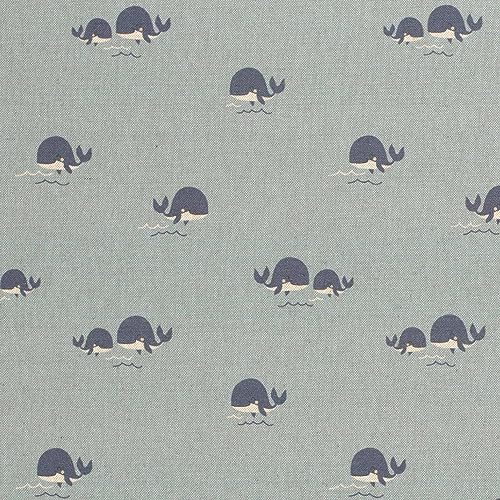 Dekostoff Panama Bindung Tiere ab 1 x 1,40m Baumwollstoff uni Oeko-Tex Farbwahl, Motiv:Wal | blau