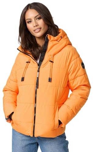 MARIKOO Damen Winterjacke Steppjacke Winter Jacke gesteppt warm mit Kapuze B977 [B977-Shimo-Apricot-Sor-Gr.S]
