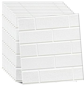 10PCS Self Adhesive Wall Tiles Brick Effect Wall Panels 38×35cm Brick Wallpaper Wall Panels Foam DIY Waterproof PE Foam Panel Thicken Wall Stickers for Kitchen Wallpaper Bathroom White opt2