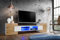 Komodee, Merano Bank TV Schrank, Weiss Weiss Wotan, LED RGB, Breite 230 cm x Höhe 52,5 cm x Tiefe 35 cm, für Wohnzimmer, Schlafzimmer