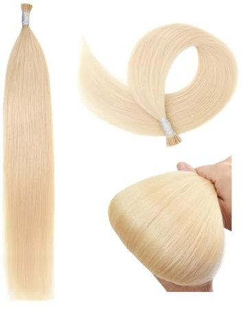 I Tip Hair Extensions 40g Real Human Hair Stick Tip Hair Extensions (18 Inch #60 Platinum Blonde)