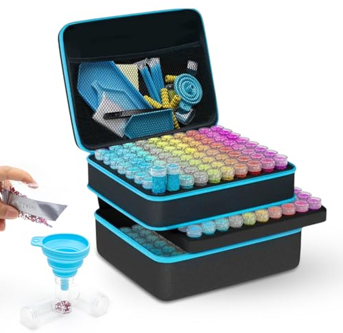 Piashow Diamond Painting Koffer, Diamond Painting Zubehör Set mit Koffer Trichter, 240 Stück Diamant Painting Aufbewahrungsbox, 5D Diamond Painting Zubehör Boxen für Diamant Malerei Zubehör Organizer