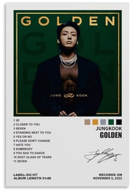 TAICI Jungkook Goldenes Albumcover-Poster, Musikposter für Zimmer, ästhetische Leinwand, Wandkunst, Schlafzimmerdekoration, 40 x 60 cm