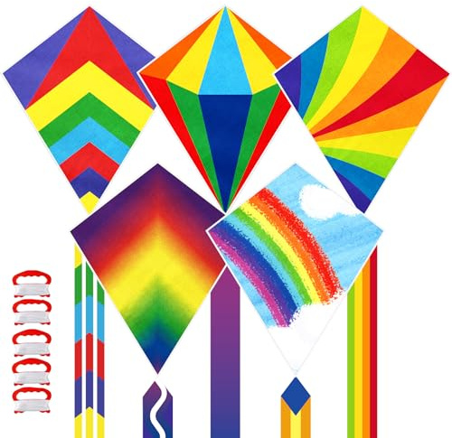 Ynanimery Kite, 5 Pack Rainbow Kites for Kids Ages 4-8 Easy to Fly | Suitable for Beach Outdoor Games and Beginners