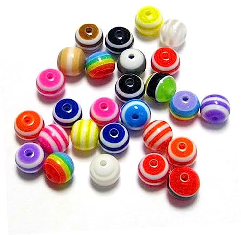 NUOBESTY 200stücke Gestreifte Runde Acrylperlen Perlen Für Schmuckherstellung Kunst Und Handwerksmaterial Zufällige Farbe