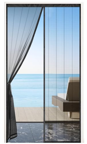 MYCARBON Mosquitera Puerta Magnética, Cortina Mosquitera Puerta Exterior 75x210 cm, Cinta Adhesiva de 3,8 cm de Ancho, Cierre Magnético Automático, Fácil de Instalar, Negro