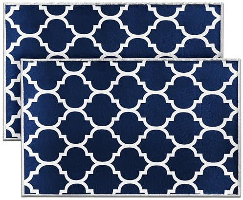 Hafaa Door mat 60x110 cm 2 Pack Indoor Outdoor Doormats Non Slip - Super Soft Heavy Duty Kitchen Floor Mat Dirt Trapper Entrance Mat, Ava Navy