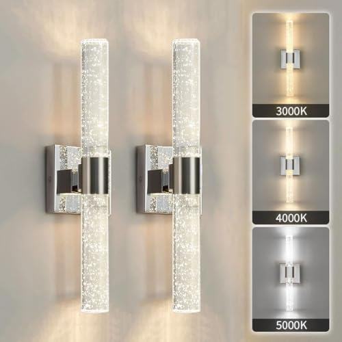LED Wandleuchte Modern Kristall Wandlampe Innen Up and Down Leuchten Dimmbar Lichtfarbe 3000K/4000K/6000K Crystal Lampe Wand Bad Wandbeleuchtung Wohnzimmer Schlafzimmer Nachttischlampe,Chrome,2 Piece