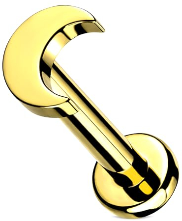 Stachelkleid Labret Piercing Titan Mond Flat Base Flache Basis Universal Hypoallergen Man Frau Conch Cyber Dahlia Helix Ohr Nase Septril Shark Snake Knorpel Lippe Gold, 6 mm