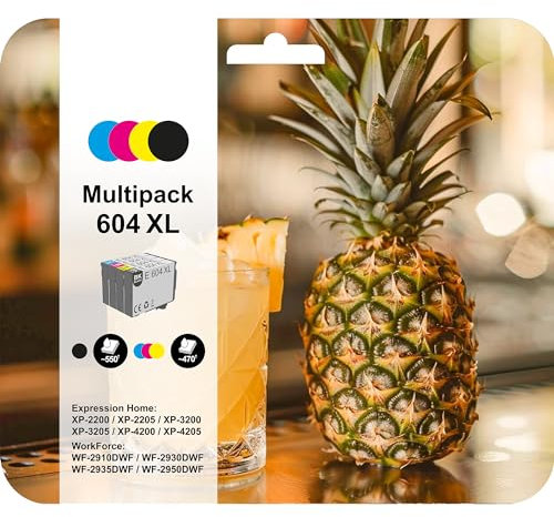 ink 24 Smart Drucken Ink24 604 Tinte Ananas Multipack 4-farbig Standard, XP-2200 XP-2205 XP-3200 XP-4205 WF2910DWF WF2930DWF WF2950DWF