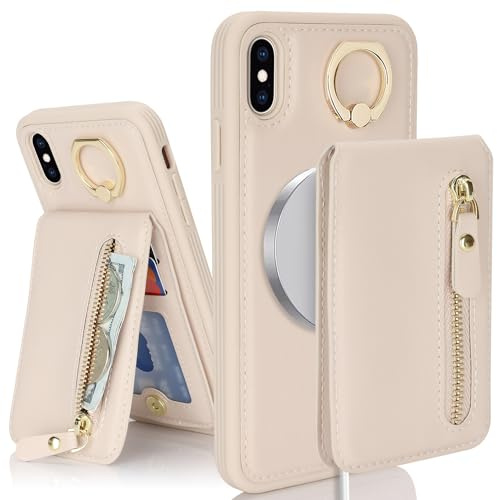 SailorTech Case for iPhone XS - Ring Stand Kickstand Wallet with Card Slots - Apricot