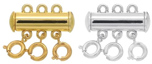 sourcing map 2Pcs Layering Necklace Clasp 3 Strands Slide Tube Lock Clasp Connector for Layered Bracelet Necklace Making, Silver & Gold