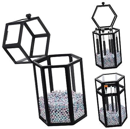 Beatifufu Transparente Kosmetikpinselbox aus mit Deckel und Perlen Staubdichter Make Up Pinselhalter für Badezimmer und Schreibtisch