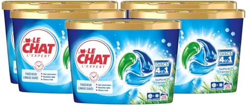 LE CHAT L'Expert - Discs 4en1 Parfum Souffle de fraîcheur - Lot de 5 boîtes de 25 capsules (125 capsules)