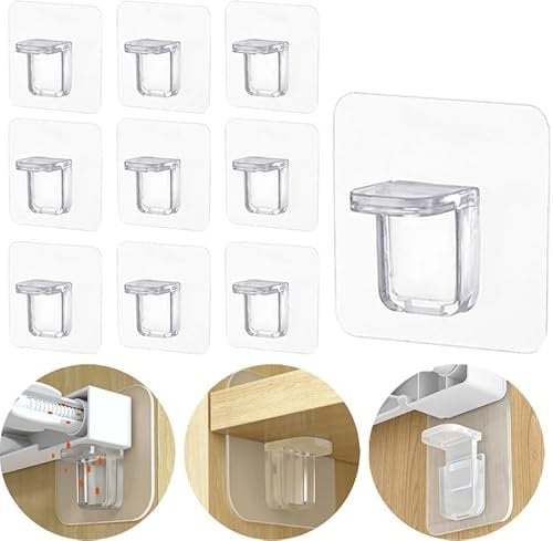 10 pcs Shelf Support Adhesive Pegs Closet Partition Bracket Cabinet Support Clips Wall Hanger Sticker for Kitchen Bathroom 10kg Transparent