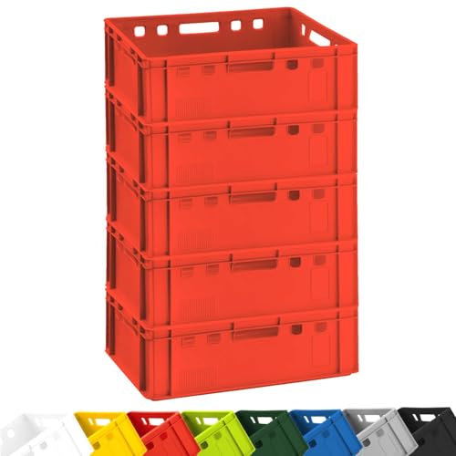 BURI 5 x casse per macellai, E2, 60 x 40 x 20 cm, per alimenti, robuste, impilabili, universali, in Germania, colore: rosso