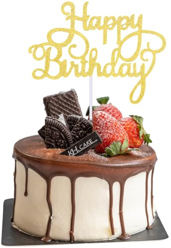 Piriuuo Tortendeko Geburtstag, „Happy Birthday“ Cake Topper Glitzer Geburtstag Cupcake Toppers Geburtstag Party Kuchen Deko für Männer, Frauen, Jungen, Mädchen (1 Stück, Gold)