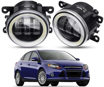 Phare Avant 2 X Ensemble Phares Antibrouillard Angel Eye Pour Ford Pour Focus MK2 MK3, Lentille LED DRL, Lampe Conduite Antibrouillard 30W H11 12V Feux Avants(Yellow and Red)
