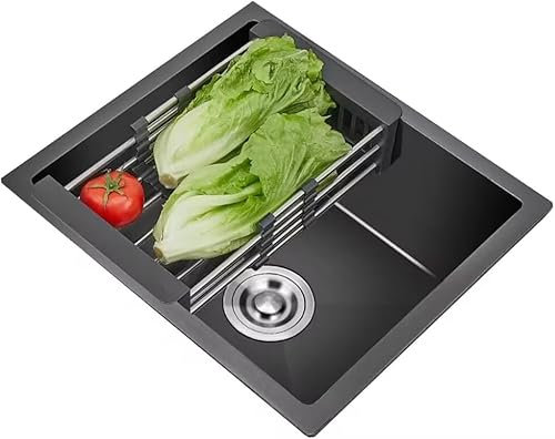 CWCQGH Fregadero de Cocina de Acero Inoxidable de un Solo tazón Fregadero de Barra de un Solo tazón Fregadero de Cocina Mueble bajo encimera Fregadero Empotrado Fregadero de SIF(52 40cm Black)