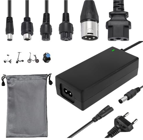 42V 2A Caricabatterie Elettrico per Monopattino, Universale con 6 Connettori 1 sacca portaoggetti per Xiaomi M365 Segway Ninebot E-Scooter, biciclette elettriche, Hoverboard, scooter per mobilità