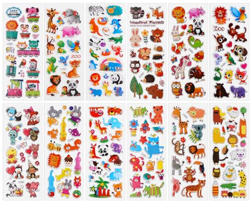 HJZHII 12 Blatt Sticker Kinder, 200 Stück Aufkleber Kinder 3d Herz Sticker Zum Herzen Gesicht Buchstaben Buchstaben Obst Tier Aufkleber DIY für Jungen Mädchen Basteln Scrapbooking(D)