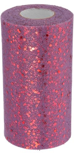 PATIKIL 15 x 450 cm Tüllstoff, Glitzer Tüll, Tüllstoffrollen, Stoffspule Tüll Glitzerband, Netzstoff Pailletten für DIY Tutu Röcke Basteln Tüllrock Hochzeit Party Deko, Violett