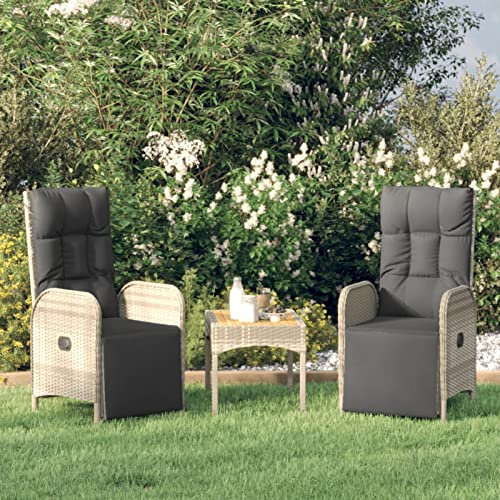 IKAYAA 2er Set Gartenstuhl Polyrattan 2 STK Verstellbar Gartenstuhl hochlehner Gartenmöbel Set mit 2 Stühlen loungesessel Outdoor relaxstuhl polyrattan Sessel Garten liegestuhl-2x Stuhl + Tisch