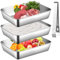 XSHAO® Panierschalen Set 3-teilig, 25,5 x 20 x 5 cm Panierstraße Edelstahl mit Lebensmittelzange Schalen zum Panieren für Schnitzel/Fleisch/Fisch und Gemüse