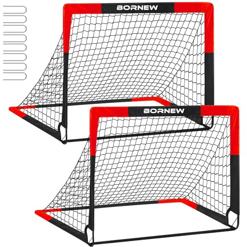 BORNEW 2 Pack Soccer Goal - Backyard & Indoor Soccer Goals for Kids, 4X3 ft Portable Pop Up Soccer Nets Set for Youth & Adult and Outdoor Games and Soccer Training Equipment Ages 3-16 Year Gift