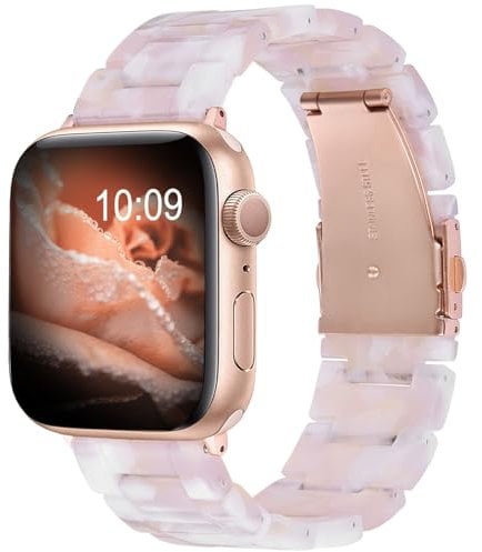 V.R.HOPE Resin Straps Compatible with Apple Watch Series 7/8/9/SE/10/ 44mm 45mm 49mm 42mm 46mm (Series 10) Women Men, for Apple Watch Ultra Series 6/5/4/3/2/1 - Pink floral-Rose Gold