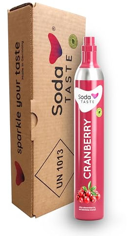 SodaTASTE CO2-Zylinder kaufen (Reservezylinder) für Wassersprudler, mit natürlichem Cranberry-Aroma, ohne Sirup, für bis zu 60l gesprudeltes Wasser mit Geschmack, zuckerfrei