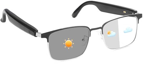 Smart Glasses mit offenem Ohr, photochromen Gläsern, polarisierten Sonnenbrillen, Bluetooth, Sprachassistent, Mikrofonlautsprechern für Männer und Frauen, Bluetooth-Brille, Sprachsteuerung (Silber)