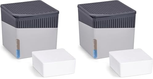 WENKO Raumentfeuchter Mod. Cube, Luftentfeuchter reduziert Schimmel & Gerüche, Auffangschale mit 1 kg Granulatblock nachfüllbar, fasst bis zu 1,6 l Feuchtigkeit, 16,5 x 15,7 x 16,5 cm, Grau