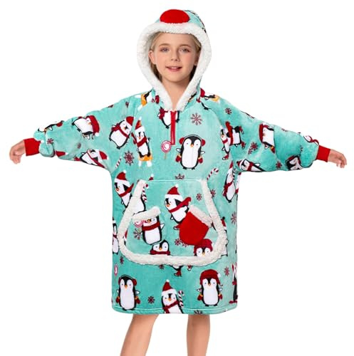 OLAOLA Pinguin Decken-Hoodie für Kinder, Weiche Kuscheldecke Unisex | Süßes Pinguin-Muster für Kinder. Kuschelweiche Decke mit Ärmeln und Kapuze, das perfekte Wärmegeschenk für kleine Mädchen.