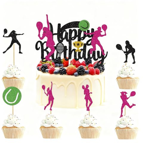 JEYORZY 11 Stück Tennis Tortendeko Ball Cupcake Topper Alles Gute zum Geburtstag Cake Topper Sport Kuchen Dekoration für Sport Thema Mann Junge Mädchen Party Dekoration Geburtstagsparty