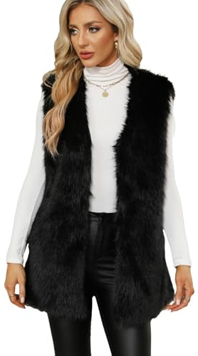 YuanDiann Damen Kunstfell Weste Herbst Winter Casual Mode V-Ausschnitt Fellweste Warm ärmellose Fellimitat Gilet Kunstpelz Geschenk