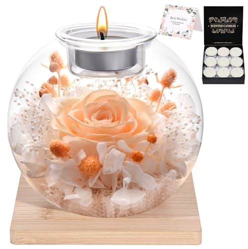 FRFG Rose Eternelle, Cadeaux d'anniversaire pour Femmes, Vraies Roses Eternelles avec Couvercle en Verre, Cadeaux pour Femmes, Sœurs, Petites Amies pour Anniversaire, Thanksgiving, Noël (Champagne)