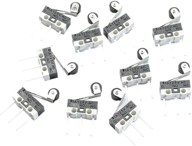 BUYTUS 10 Stück Mikro-Endschalter Druckschalter 1A 125 V AC Mausschalter 3-polig Langer Griff Rollenhebelarm SPDT 12 * 6 mm TIAIHUA(Gold)