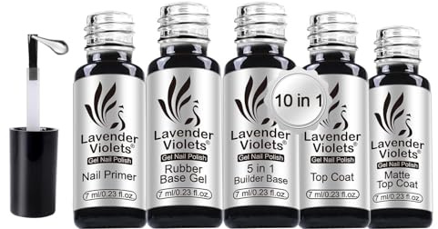 Lavender Violets 5-in-1 Gel Nail Polish Starter Kit - Nail Primer, Milky Pink Rubber Base, Builder Gel, Matte & Glossy Top Coat for Nail Strengthening & Extension Manicure Set for Beginners C5