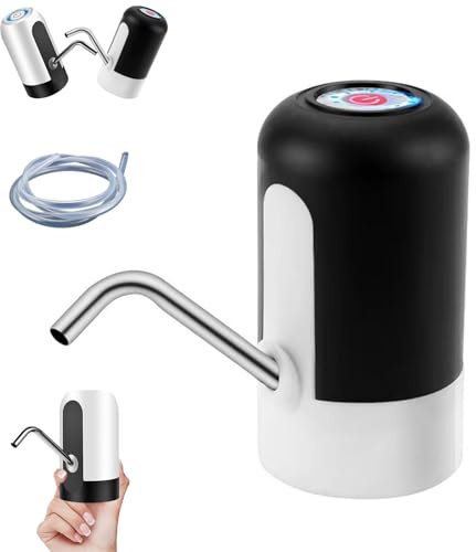 Rechargeable Electric Fluid Pump for Water and Oil,Usb Charging Portable Electric Water Pump for 2-5 Gallon Jugs with Food Grade Silicone Hose,for Office,Home,Camping,Kitchen (Black)