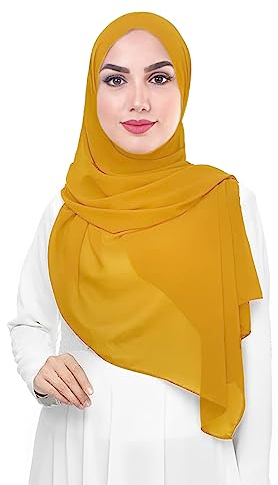 Lina & Lily Damen Muslim Premium Chiffon Hijab Kopftuch Schal aus Leicht Stoff (Senfgelb)