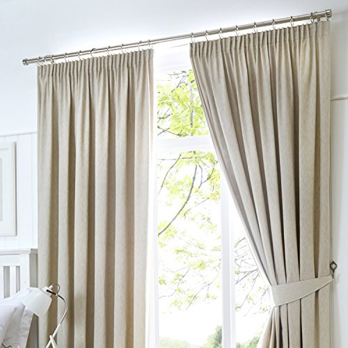Fusion Natural Blackout W46 x L90 Pencil Cream-2x Panels-Thermal Bedroom & Living Room-Pleated Curtains and Drapes in Light Beige, Polyester, 46 Width x 90 Drop (117 x 229cm)