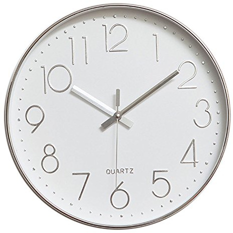 jomparis 30cm Modern Quartz Lautlos Wanduhr Schleichende Sekunde ohne Ticken Analoge Wanduhr (Silber)